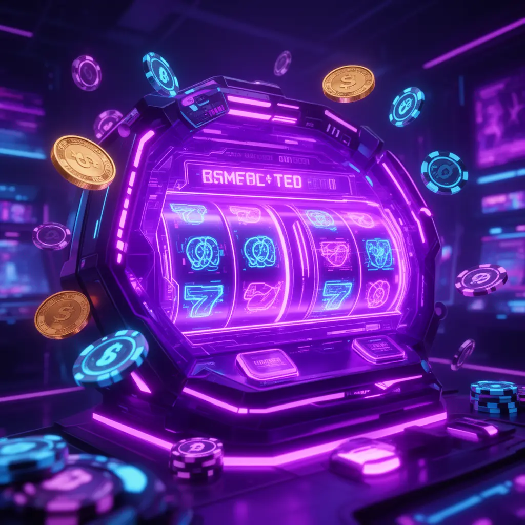 Futuristic slot machine with glowing reels and flying neon coins representing high energy slot action and big win potential at 995BD casino for players in Bangladesh